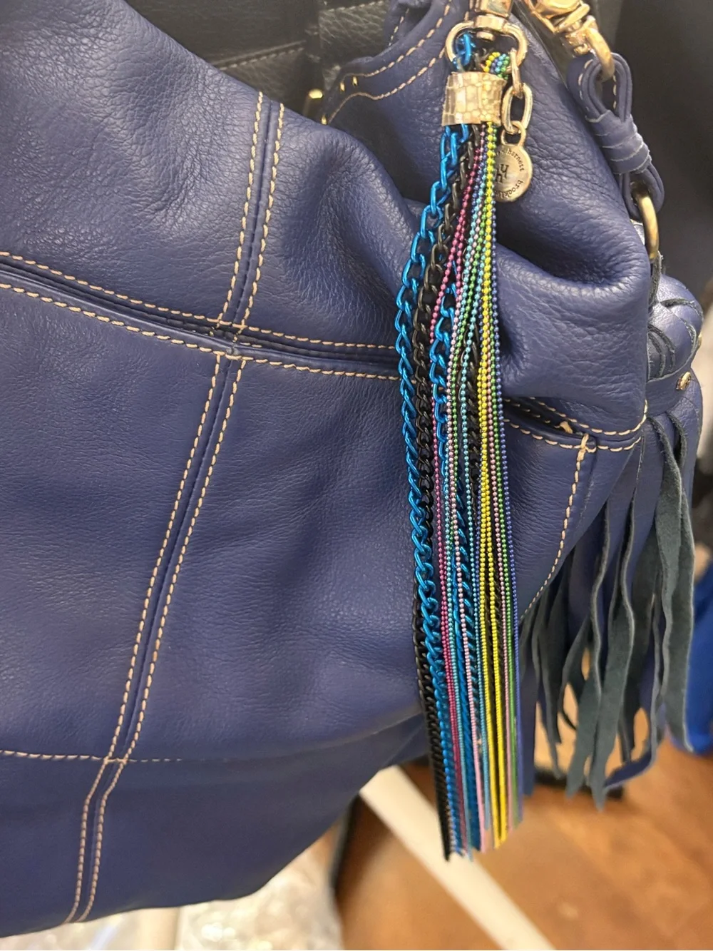 Hayden-Harnett Ana Cobalt Blue Pebbled Leather Oversized Hobo Bag Y2K